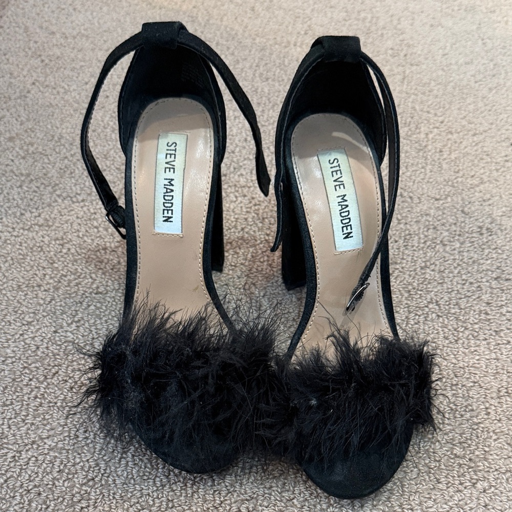 Steve Madden Black Feathered Heels
